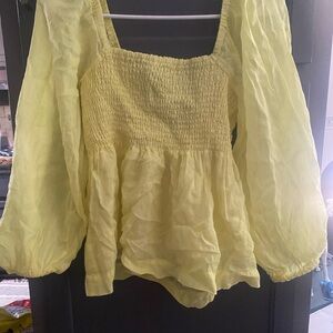 Banana Republic Light Yellow Smocked Blouse